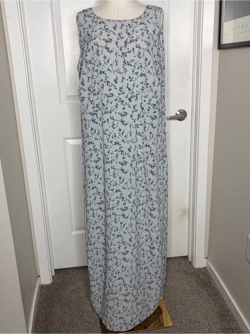 Vintage 90s Blue Floral Maxi Dress Slit Keyhole Cutout